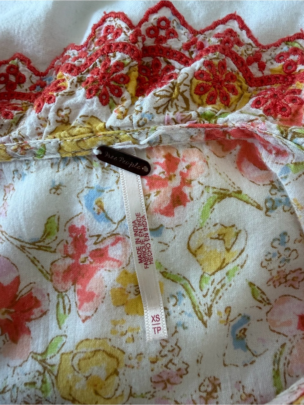 Free People Floral Lace-Trim Maxi Dress in Coral and Yellow - Picture 3 of 4